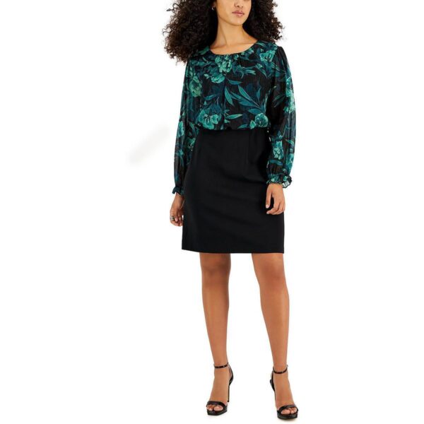 Connected Apparel Womens Black Mixed Media Sheath Dress Petites 4P BHFO 5464