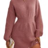 CUPSHE Women's Dress Round Neck Textured Knit Mini Sweater Dress