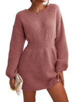 CUPSHE Women's Dress Round Neck Textured Knit Mini Sweater Dress