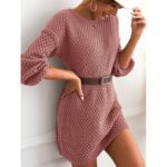 CUPSHE Women's Dress Round Neck Textured Knit Mini Sweater Dress