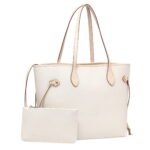 Daisy Rose Tote Shoulder Bag and Matching Clutch for Women - PU Vegan Leather Handbag for Travel Work and School - Solid Cream