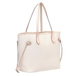 Daisy Rose Tote Shoulder Bag and Matching Clutch for Women - PU Vegan Leather Handbag for Travel Work and School - Solid Cream