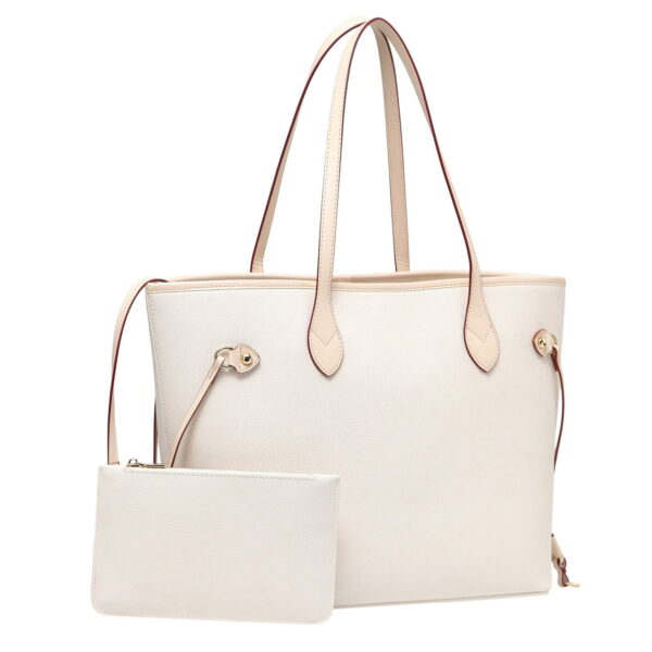 Daisy Rose Tote Shoulder Bag and Matching Clutch for Women - PU Vegan Leather Handbag for Travel Work and School - Solid Cream