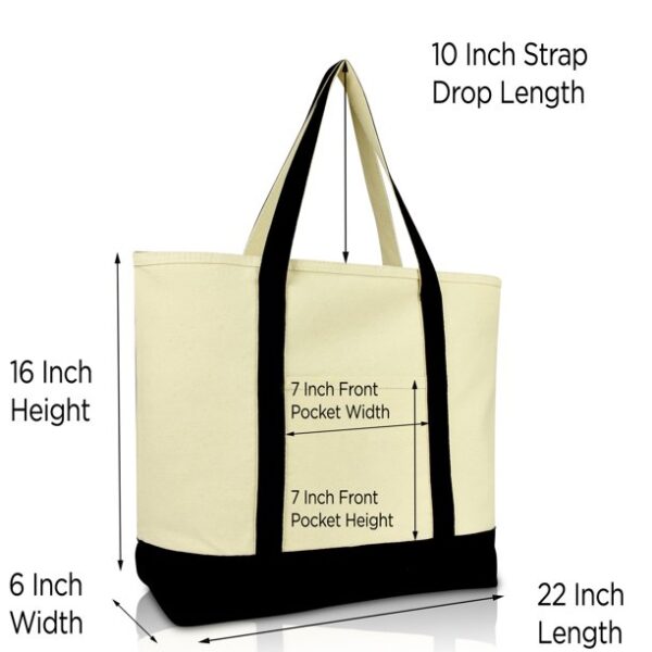 DALIX 22" Extra Large Cotton Canvas Zippered Shopping Tote Grocery Bag in Black Female