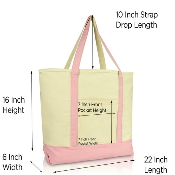 DALIX 22" Extra Large Cotton Canvas Zippered Shopping Tote Grocery Bag in Black Female