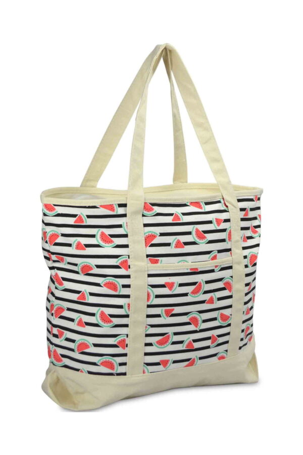 DALIX 22" Shopping Tote Bag Heavy Cotton Canvas (Zippered Top) Black Watermelon