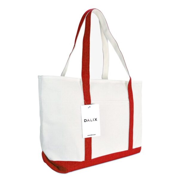 DALIX 23" Red Large Heavy Duty 24 oz. Cotton Canvas Shopping Tote Bag