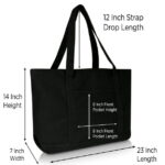 DALIX Womens 23" Deluxe 24 oz. Cotton Canvas Tote Bag Zippered in Black