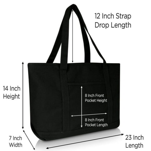 DALIX Womens 23" Deluxe 24 oz. Cotton Canvas Tote Bag Zippered in Black