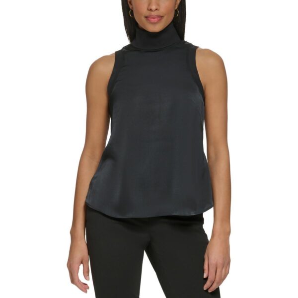 DKNY Womens Black Solid Sleeveless Turtleneck Top Blouse S BHFO 4452