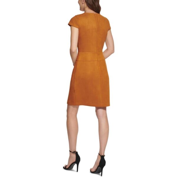 DKNY Womens Brown Faux Suede Mini Cap Sleeve Sheath Dress Petites 4P BHFO 6793