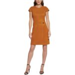 DKNY Womens Brown Faux Suede Mini Cap Sleeve Sheath Dress Petites 4P BHFO 6793