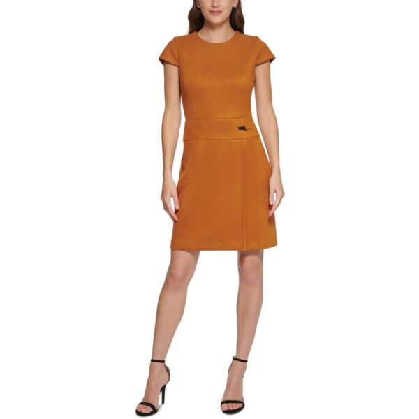 DKNY Womens Brown Faux Suede Mini Cap Sleeve Sheath Dress Petites 4P BHFO 6793