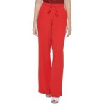 DKNY Womens Red Stretch Pull On Pocket Wide Leg Pants XL BHFO 8887