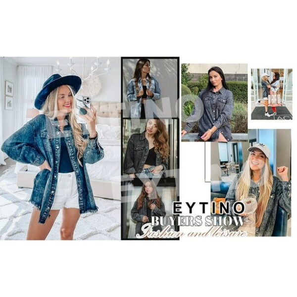 Eytino Denim Jacket for Women Long Sleeve Boyfriend Jean Jacket Loose Coat Sky Blue S Female