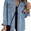 Eytino Denim Jacket for Women Long Sleeve Boyfriend Jean Jacket Loose Coat Sky Blue S Female