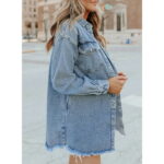 Eytino Denim Jacket for Women Long Sleeve Boyfriend Jean Jacket Loose Coat Sky Blue S Female