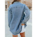 Eytino Denim Jacket for Women Long Sleeve Boyfriend Jean Jacket Loose Coat Sky Blue S Female