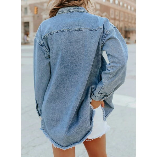 Eytino Denim Jacket for Women Long Sleeve Boyfriend Jean Jacket Loose Coat Sky Blue S Female