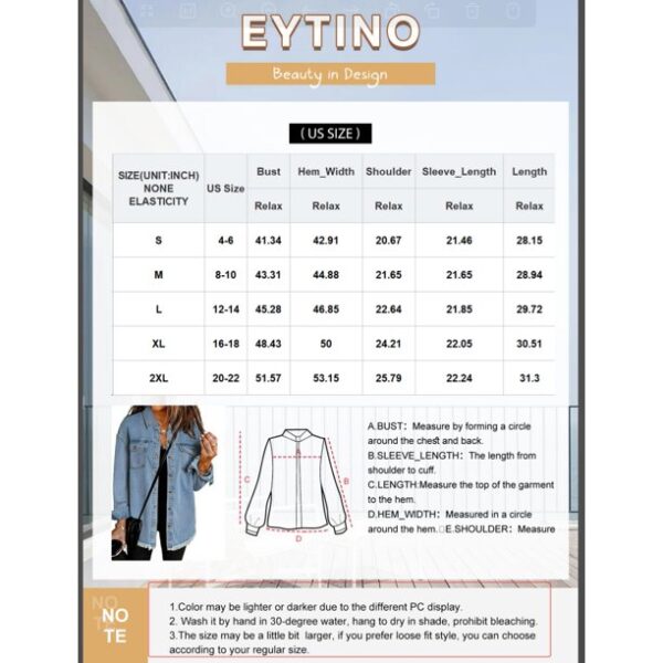 Eytino Denim Jacket for Women Long Sleeve Boyfriend Jean Jacket Loose Coat Sky Blue S Female