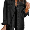 Eytino Oversized Denim Jacket for Women Long Sleeve Classic Loose Jean Jacket Black L Female