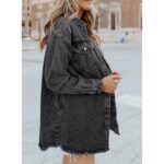 Eytino Oversized Denim Jacket for Women Long Sleeve Classic Loose Jean Jacket Black L Female