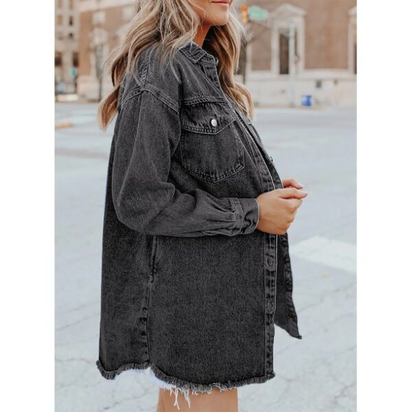 Eytino Oversized Denim Jacket for Women Long Sleeve Classic Loose Jean Jacket Black L Female