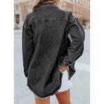 Eytino Oversized Denim Jacket for Women Long Sleeve Classic Loose Jean Jacket Black L Female