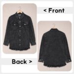 Eytino Oversized Denim Jacket for Women Long Sleeve Classic Loose Jean Jacket Black L Female