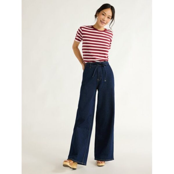 Free Assembly Women Mid Rise Belted Wide Leg Trouser Jean