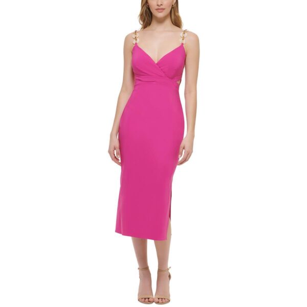 Guess Womens Pink Chain Straps Mid Calf Special Occasion Midi Dress 16 BHFO 7770