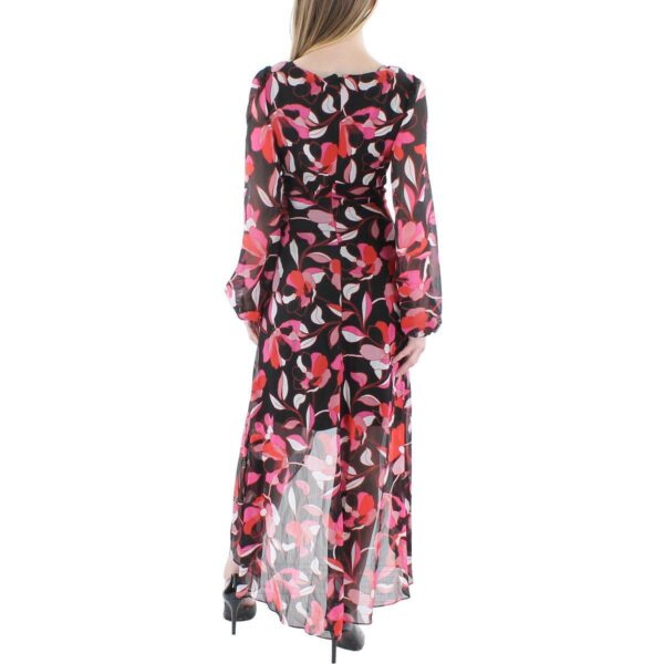 Guess Womens Red Chiffon Floral Print Faux Wrap Midi Dress 0 BHFO 4759