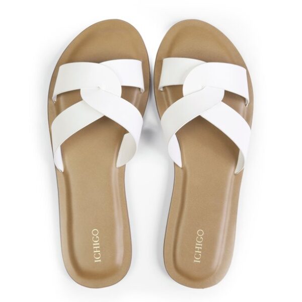 ICHIGO Women's Summer Slipper Slip-on White Flat Sandals Shoes