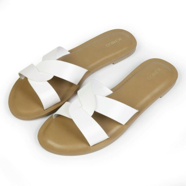 ICHIGO Women's Summer Slipper Slip-on White Flat Sandals Shoes