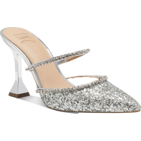 INC Womens Gylana Silver Slip On Block Heels Shoes 9.5 Medium (B,M) BHFO 3659