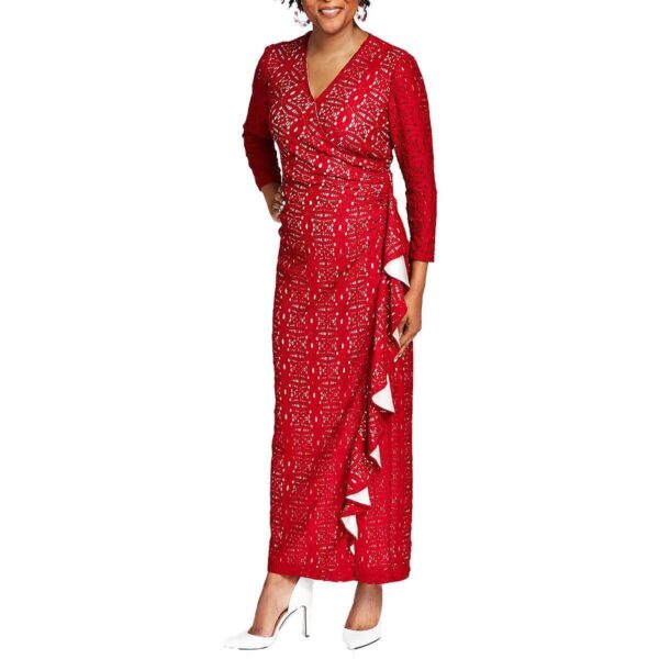 Kasper Womens Lace Ruffled V-Neck Maxi Dress BHFO 9750