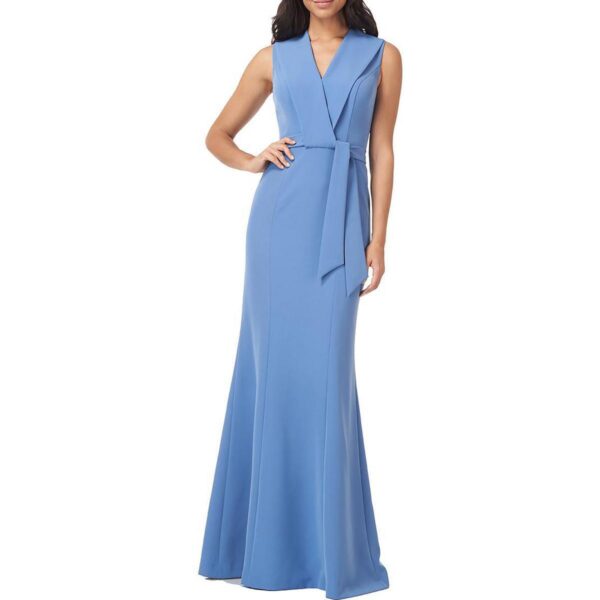 Kay Unger New York Womens Cecily Blue V Neck Evening Dress Gown 10 BHFO 6313