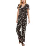 Kingston Grey Womens Black Floral Ruffled Wide Leg Jumpsuit Juniors XL BHFO 4752