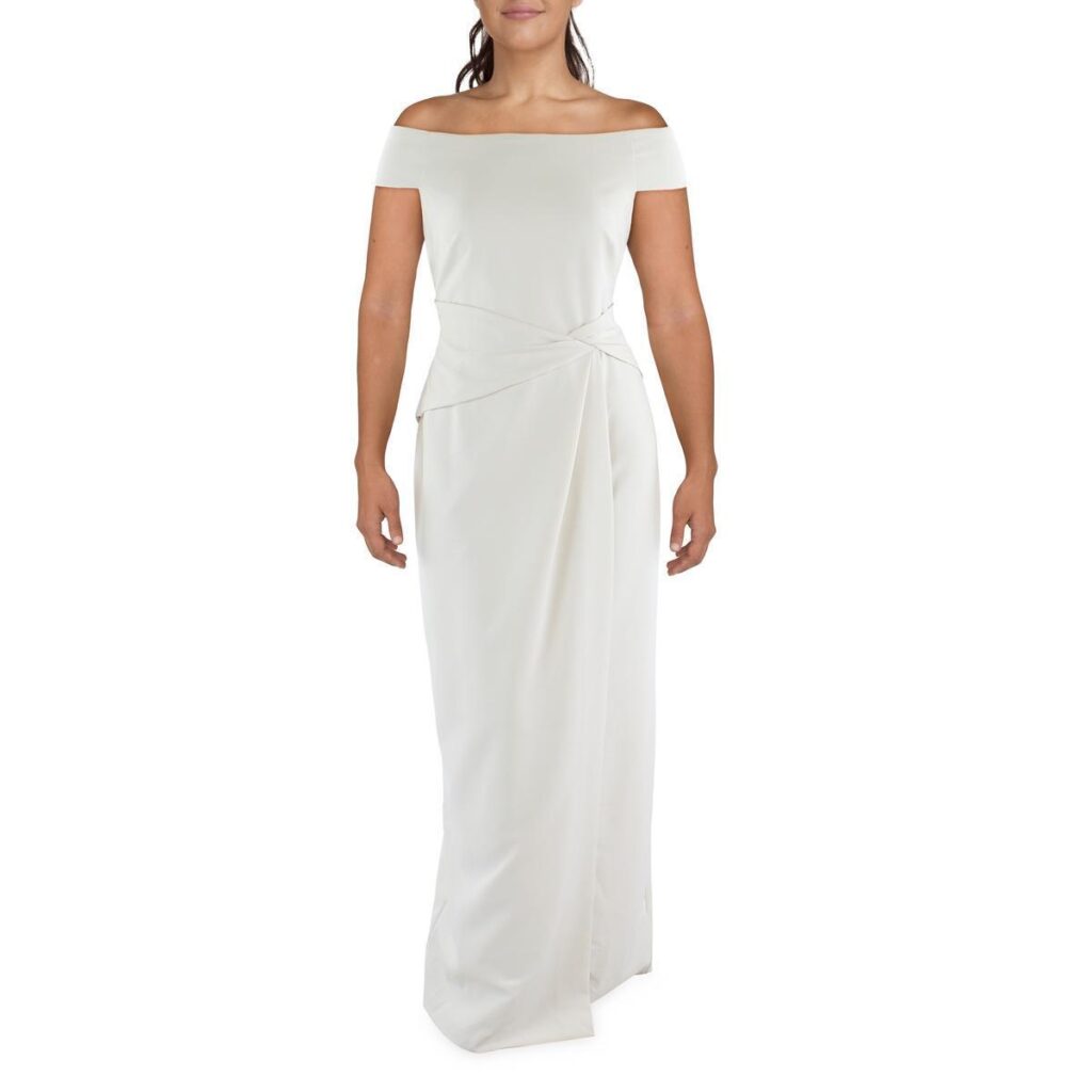 Lauren Ralph Lauren Womens Ivory Off-The-Shoulder Evening Dress Gown 4 BHFO 0164