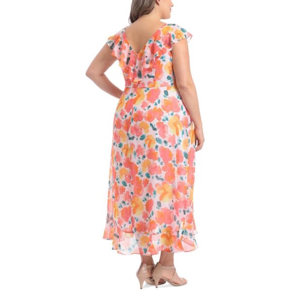 London Times Womens Pink Ruffled Hi-Low Double-V Midi Dress Plus 20W BHFO 5306