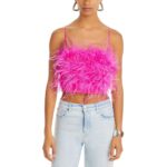 Lucy Paris Womens Milly Pink Feathers Crop Tank Blouse Shirt S BHFO 2506