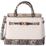 Michael Kors Reed Large Belted Satchel Bag Neutral Python Light Cream Leather