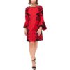 MSK Womens Red Flocked Short Floral Shift Dress Petites PM BHFO 9433