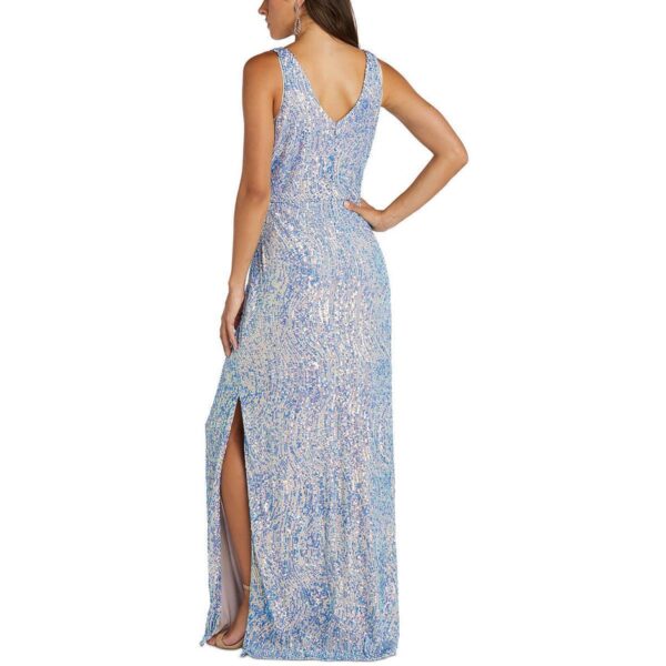 NW Nightway Womens Blue Sequined Long Evening Dress Gown Petites 8P BHFO 0808