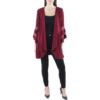 R&M Richards Womens Red Knit Mesh Inset Duster Blazer Jacket 12 BHFO 1237