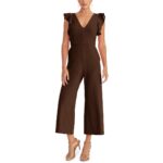 Rachel Rachel Roy Womens Brown V-Neck Cropped Ruffled Jumpsuit S BHFO 0459