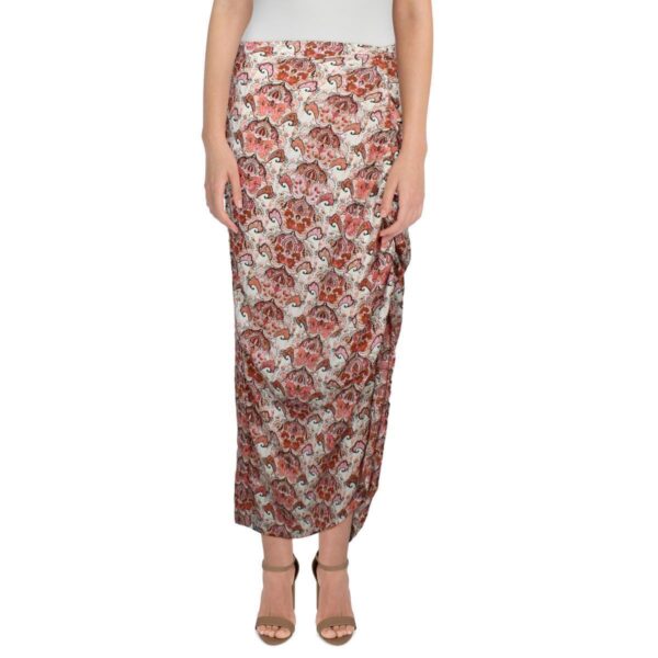 Status by Chenault Womens Red Below Knee Printed Pull On Midi Skirt S BHFO 0718