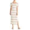 Three Dots Womens White Striped Crewneck Summer Wear Maxi Dress M BHFO 4702