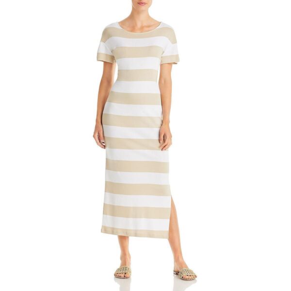 Three Dots Womens White Striped Crewneck Summer Wear Maxi Dress M BHFO 4702