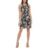 Tommy Hilfiger Womens Black Floral Print Short Wear To Work Dress 16 BHFO 1721